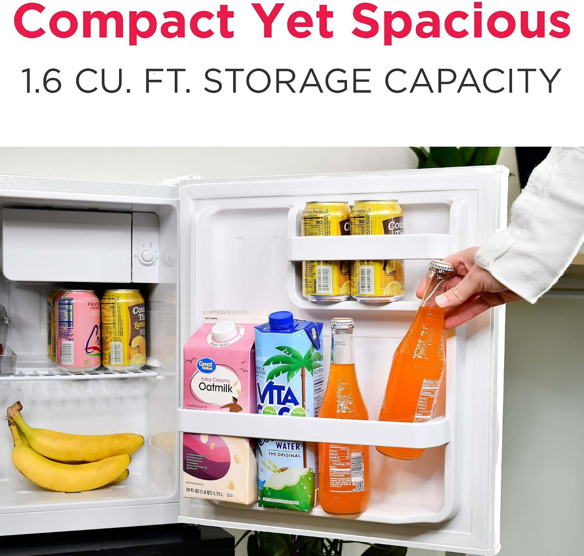 Frigidaire Retro Compact Fridge with Chiller, Countertop, Built-in Bottle Opener, Compact Refrigerator 1.6 cu ft, Mini Fridge for Office, Bedroom, Dorm Room or Cabin - 16" D x 18" W x 18.5" H (White)