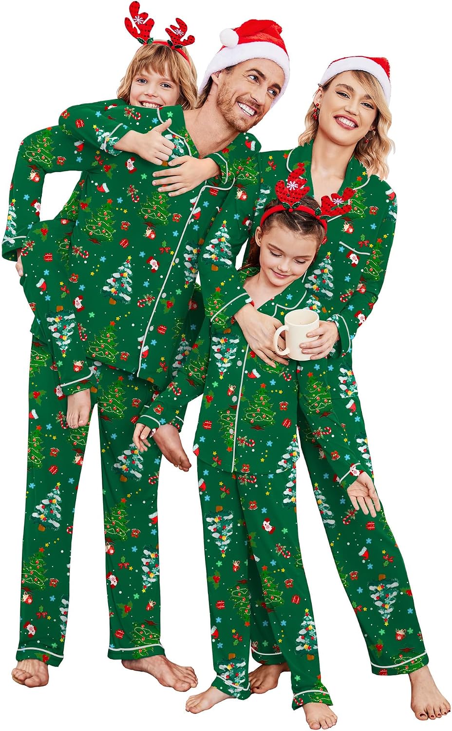 Ekouaer Christmas Family Matching Pajamas Long Sleeve Button Down Pj Set