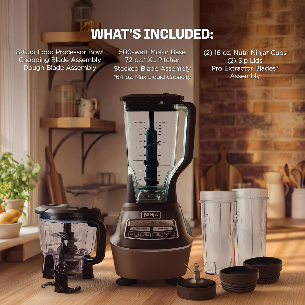 Ninja Kitchen System Pro, 1500W, 72oz Pitcher, 8-Cup, Black, BL770