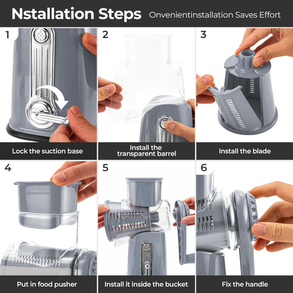 SUSTEAS Rotary Cheese Grater, Large Vegetable Food Shredder, 5 Blades