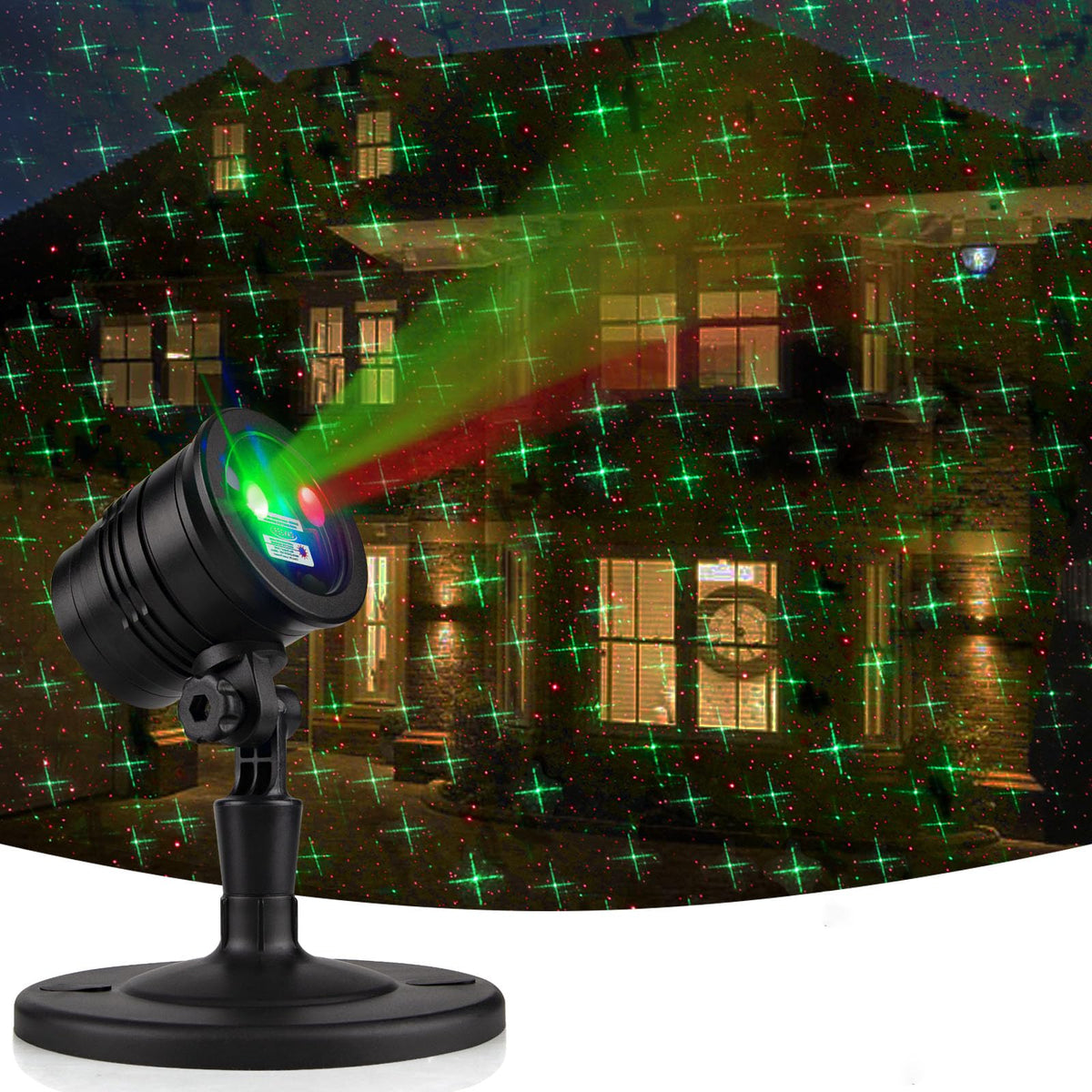 Christmas Laser Lights, Projector Lights Landscape Spotlight Red and Green Star Show with Christmas Decorative Patterns for Indoor Outdoor Garden Patio Wall