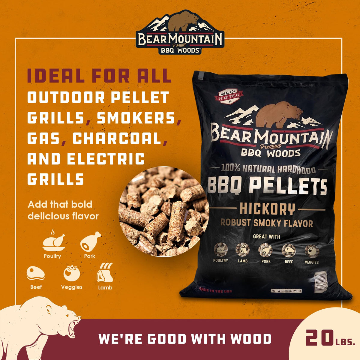 Bear Mountain 2-Pack All Natural Wood Pellets for Smoker, Grill & BBQ, 20 Lbs, Cherry - Premium Hardwood Barbecue Pellets for Indoor and Outdoor Grilling