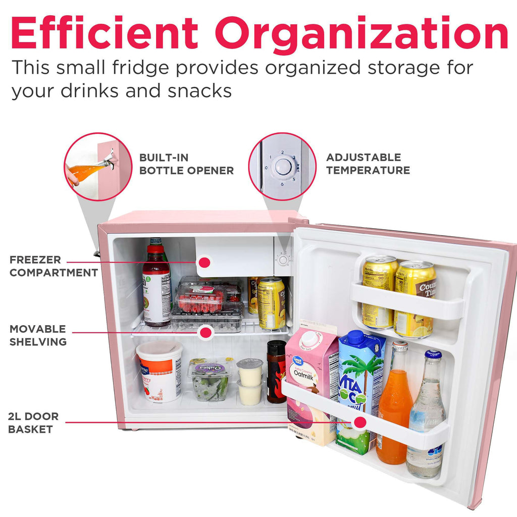 Frigidaire Retro Compact Fridge with Chiller, Countertop, Built-in Bottle Opener, Compact Refrigerator 1.6 cu ft, Mini Fridge for Office, Bedroom, Dorm Room or Cabin - 16" D x 18" W x 18.5" H (White)