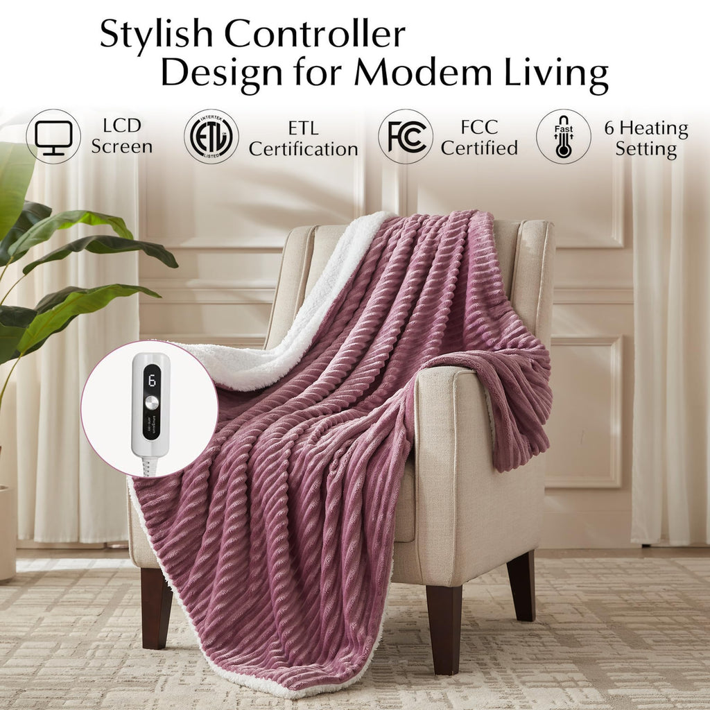 SNUGSUN Heated Blanket Throw Size, Soft and Cozy Electric Heating Blanket for Bed, Automatic Safety System 6 Heating Levels & 4 Hours Auto-Off Gift for Grandma,50" x 60" London Grey