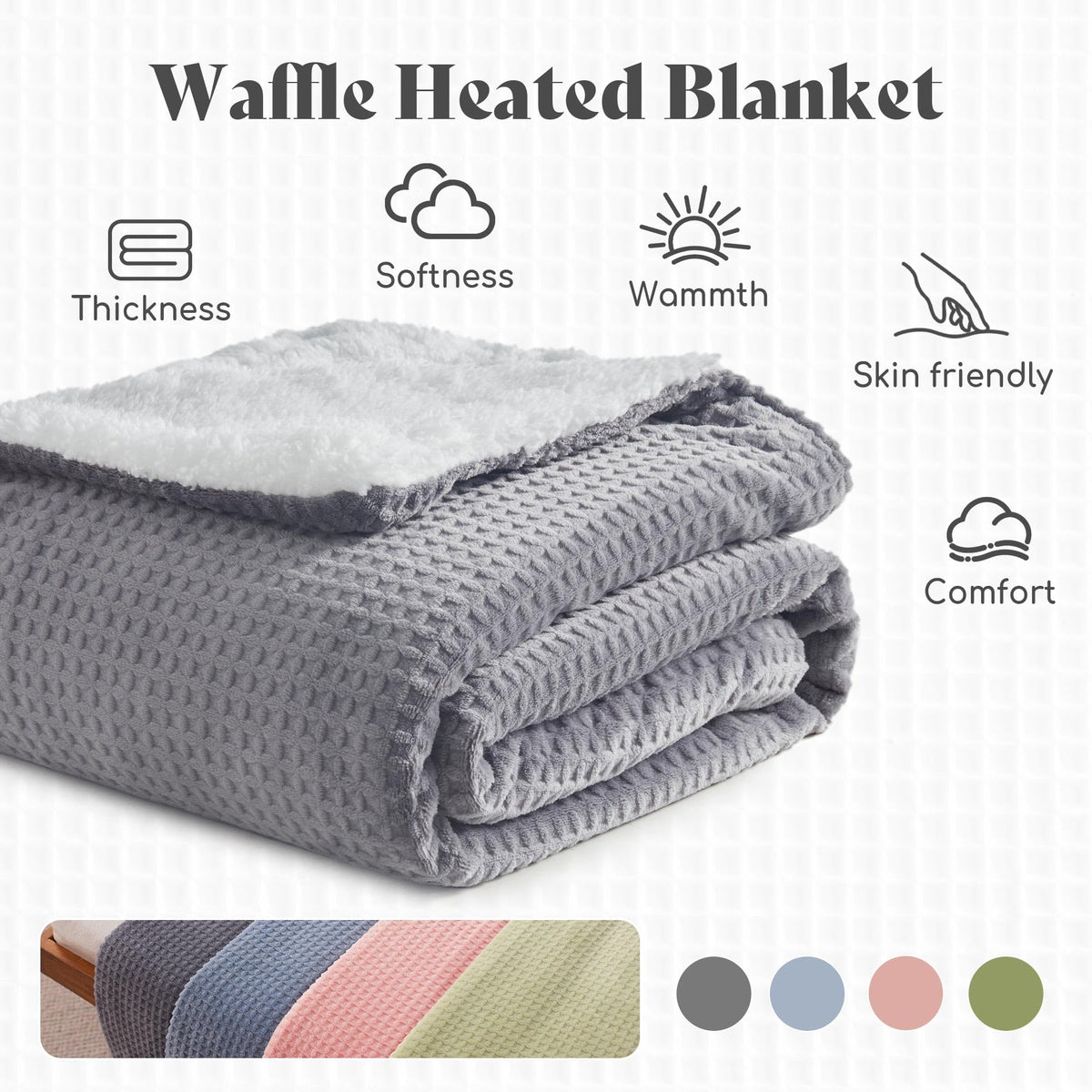 SNUGSUN Heated Blanket Throw Size, Soft and Cozy Electric Heating Blanket for Bed, Automatic Safety System 6 Heating Levels & 4 Hours Auto-Off Gift for Grandma,50" x 60" London Grey