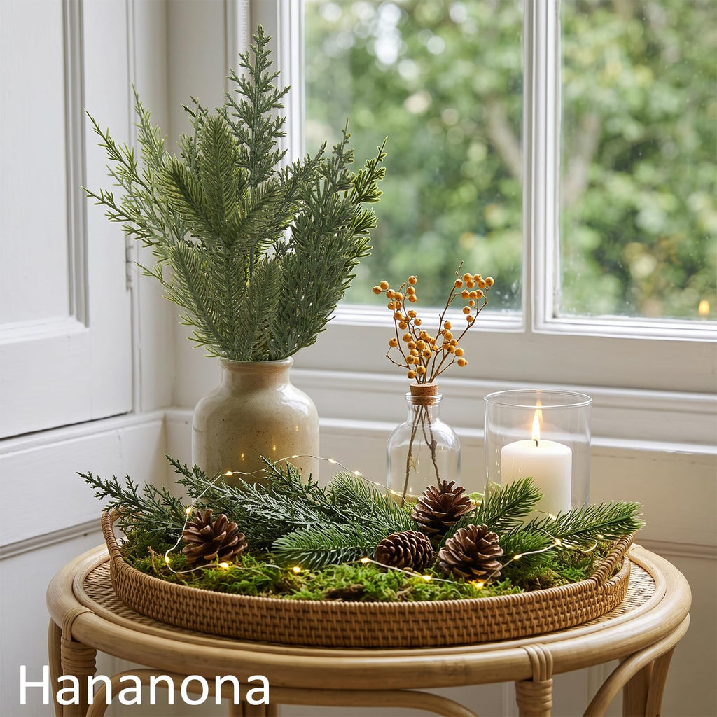 Hananona 50 Pcs Artificial Pine Needles Branches, Christmas Evergreen Picks
