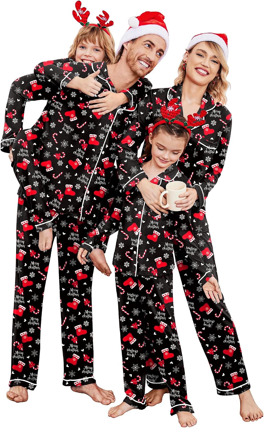 Ekouaer Christmas Family Matching Pajamas Long Sleeve Button Down Pj Set