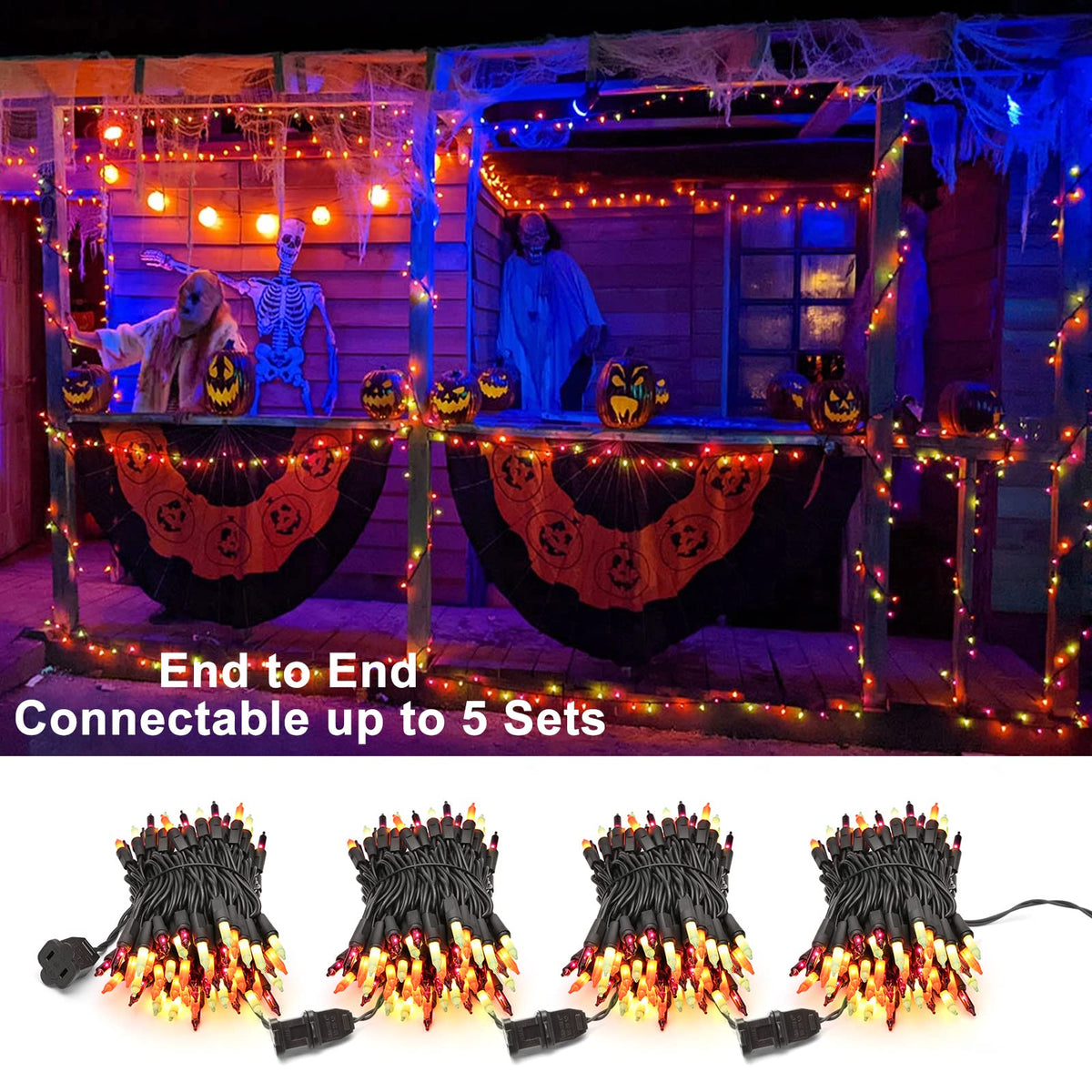 Brizled Orange Halloween Lights, 21.3ft 100-ct Incandescent Halloween String Lights Connectable, UL Certified Orange Light String, Black Wire Mini Light Set for Fall Season Holiday Thanksgiving Tree