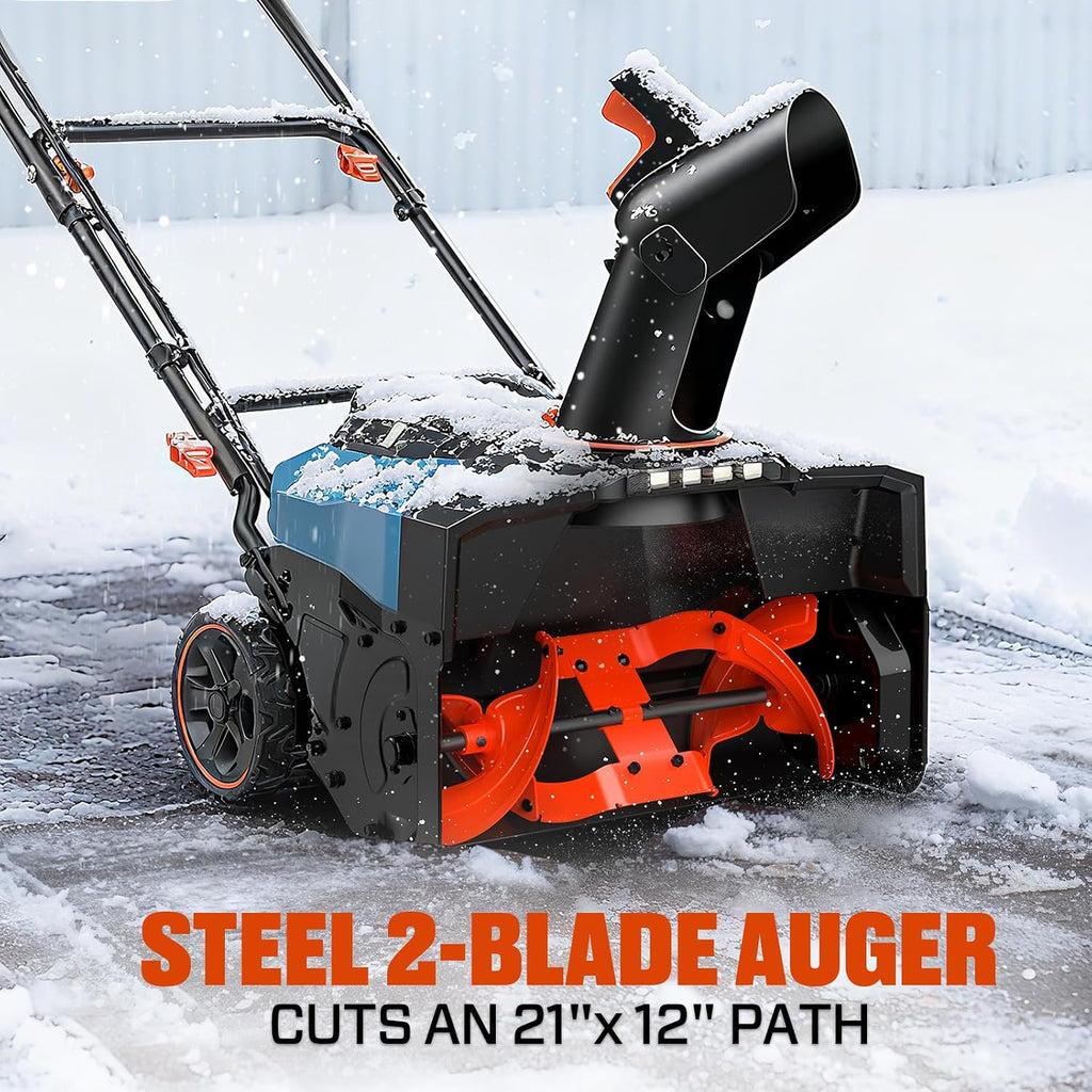 SENIX 40V 21-Inch Cordless Snow Blower with Variable-Speed Steel Auger