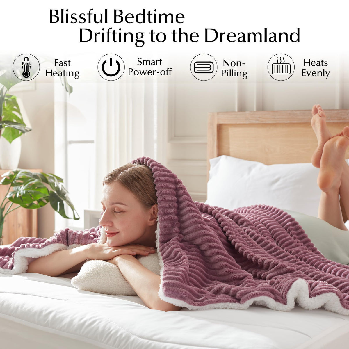 SNUGSUN Heated Blanket Throw Size, Soft and Cozy Electric Heating Blanket for Bed, Automatic Safety System 6 Heating Levels & 4 Hours Auto-Off Gift for Grandma,50" x 60" London Grey