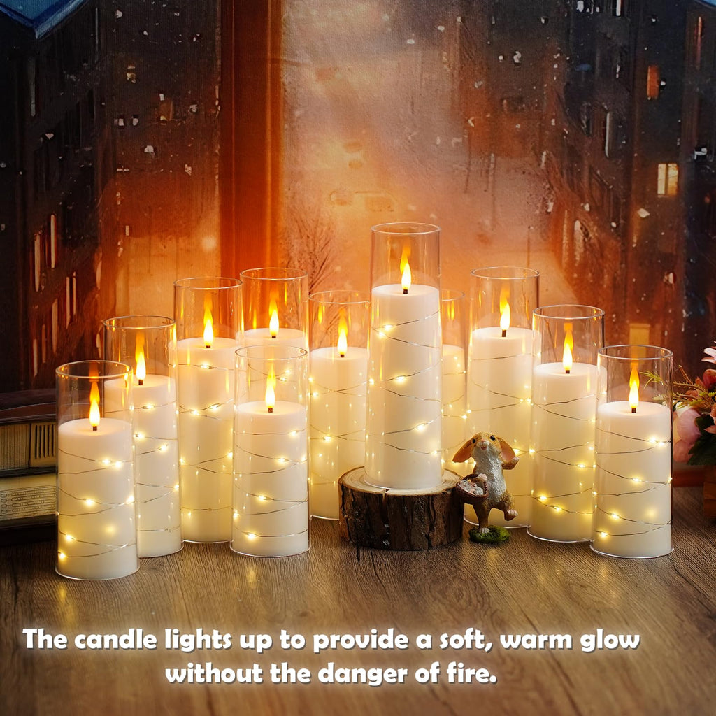 kakoya Flameless LED Candles with Timer 5 Pc Flickering Flameless Candles for Romantic Ambiance and Home Decoration Stable Acrylic Shell,with Embedded Star String，Battery Operated Candles（Grey）