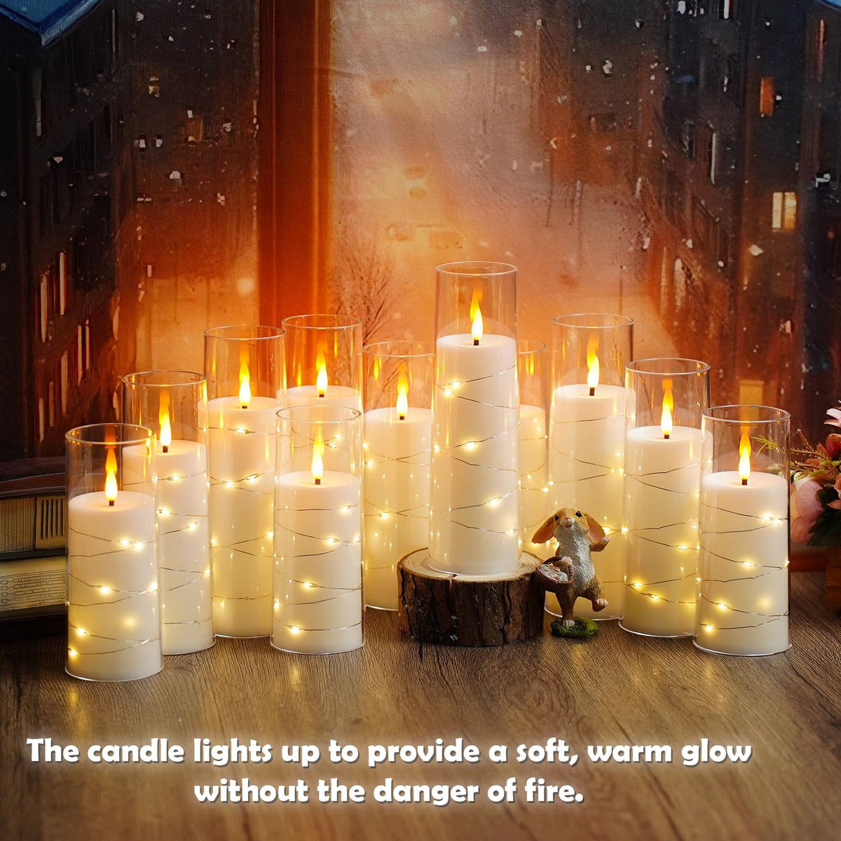 kakoya Flameless LED Candles with Timer 5 Pc Flickering Flameless Candles for Romantic Ambiance and Home Decoration Stable Acrylic Shell,with Embedded Star String，Battery Operated Candles（Grey）