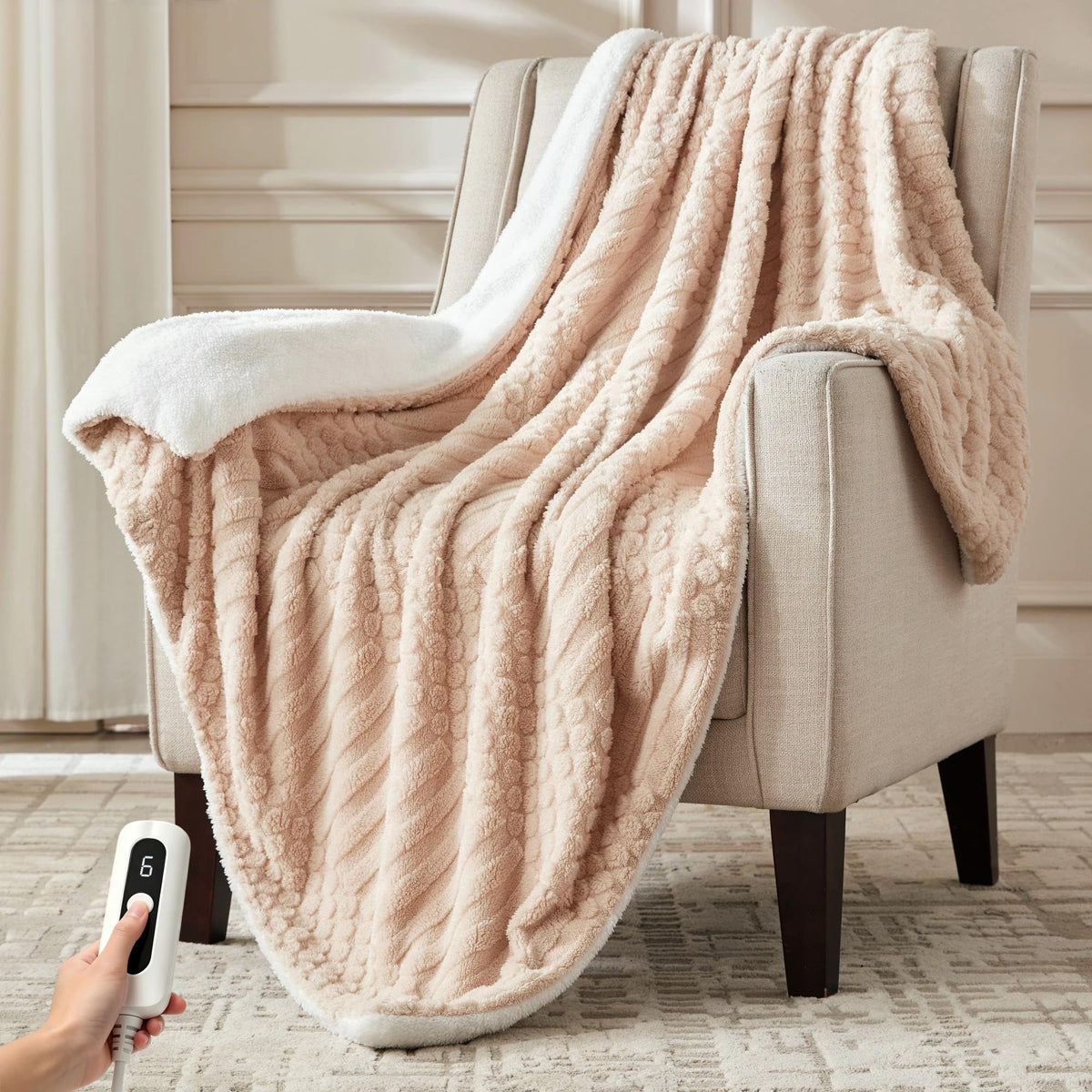 SNUGSUN Heated Blanket Throw Size, Soft and Cozy Electric Heating Blanket for Bed, Automatic Safety System 6 Heating Levels & 4 Hours Auto-Off Gift for Grandma,50" x 60" London Grey