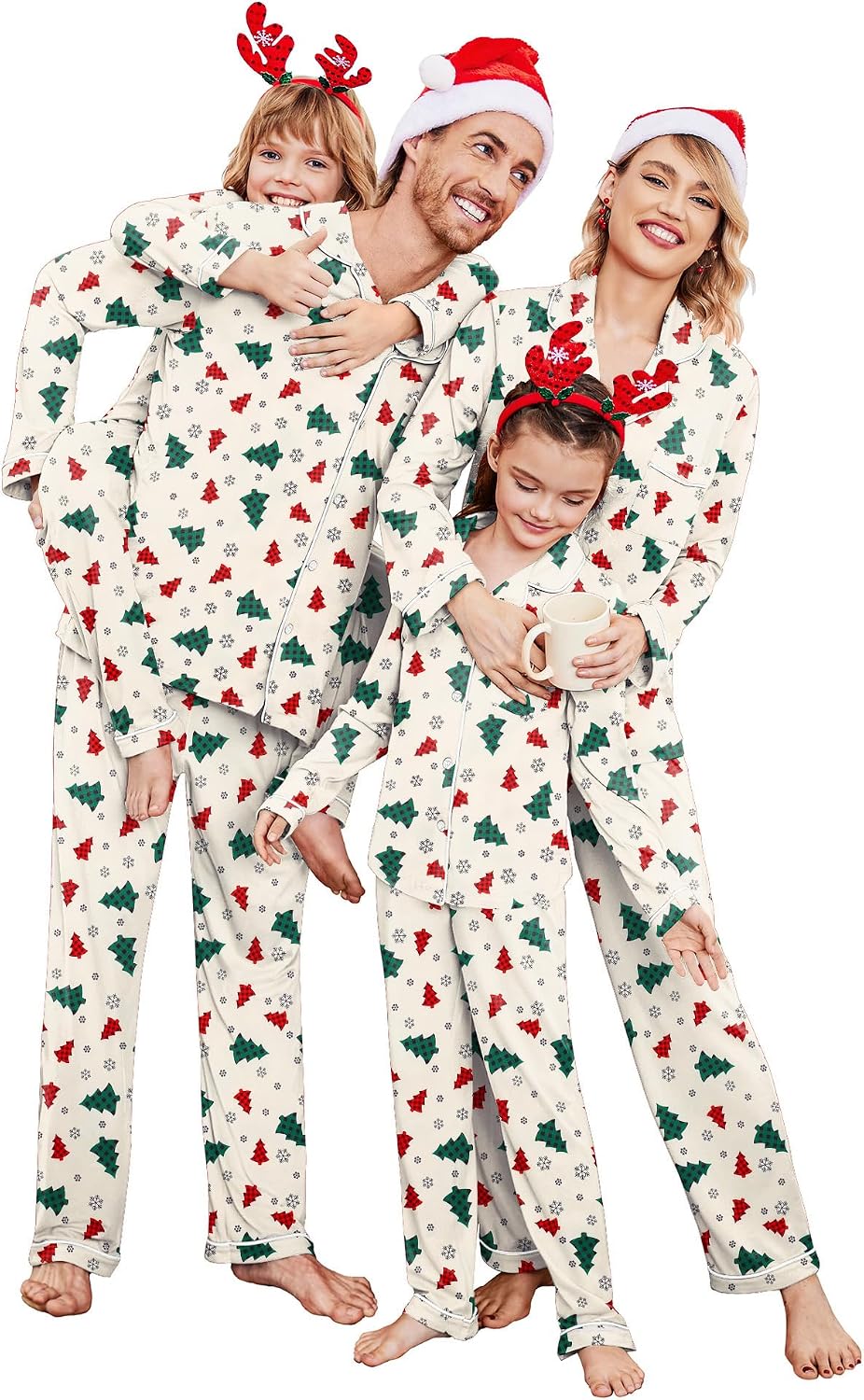 Ekouaer Christmas Family Matching Pajamas Long Sleeve Button Down Pj Set