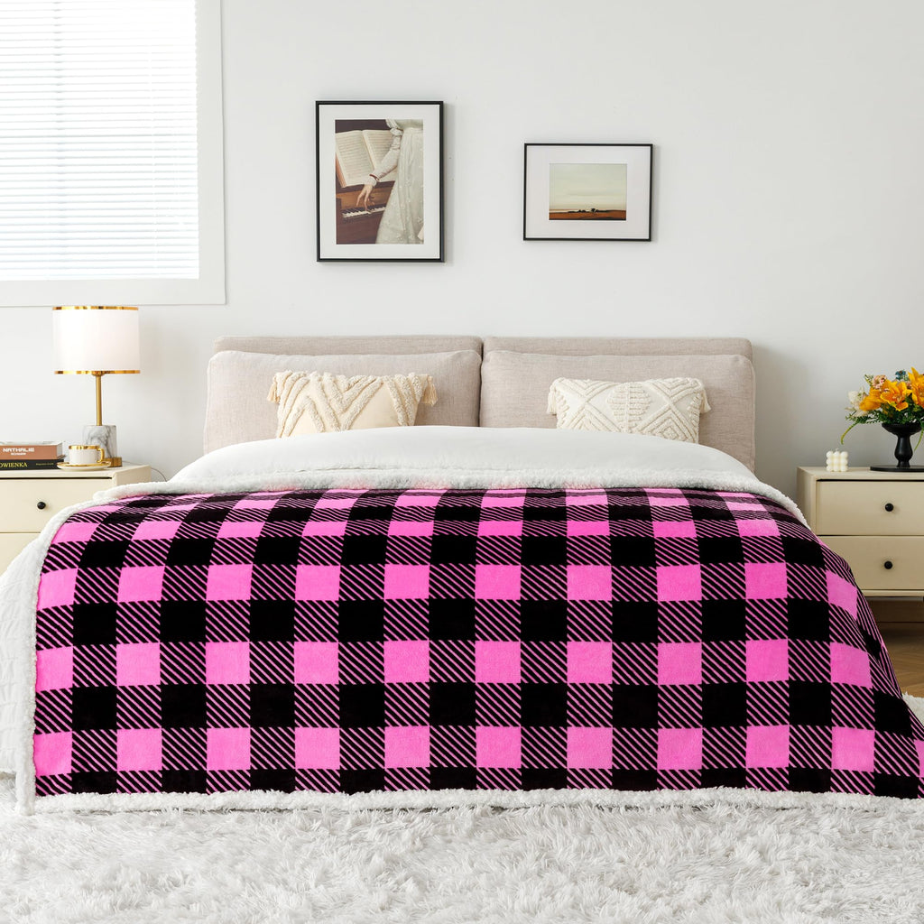 Touchat Sherpa Red and Black Buffalo Plaid Christmas Twin Blanket 60" X 70", Fuzzy Fluffy Soft Cozy Throw Blanket, Fleece Flannel Plush Microfiber Blanket for Couch Bed Sofa