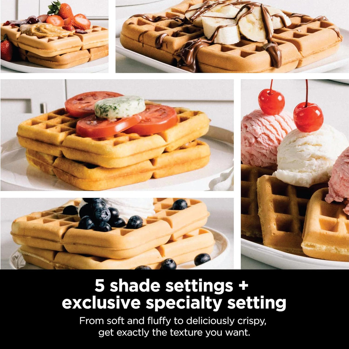Ninja Belgian Waffle Maker Pro, 5 Shade Settings, Black/Silver, BW1001