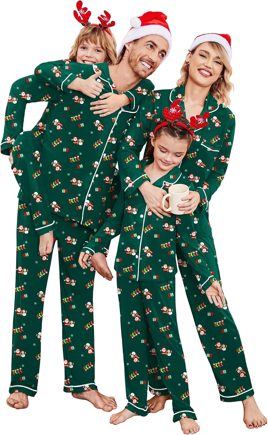 Ekouaer Christmas Family Matching Pajamas Long Sleeve Button Down Pj Set