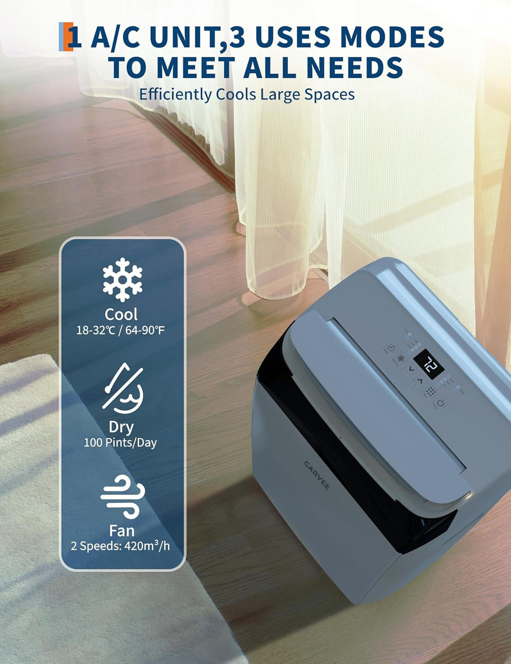 Garvee 3-in-1 Portable Air Conditioner, 14000 BTU (10200 BTU SACC) AC Unit