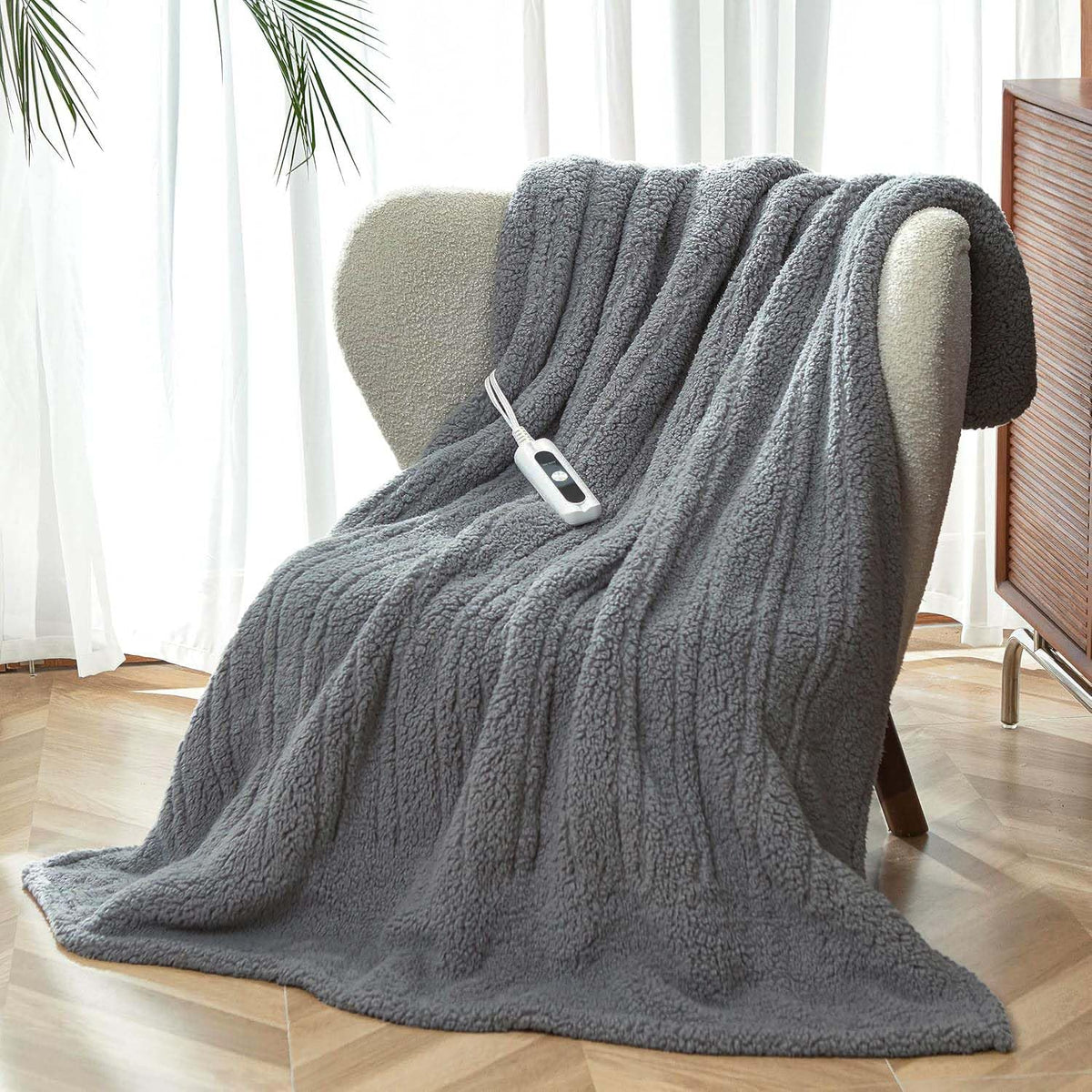 SNUGSUN Heated Blanket Throw Size, Soft and Cozy Electric Heating Blanket for Bed, Automatic Safety System 6 Heating Levels & 4 Hours Auto-Off Gift for Grandma,50" x 60" London Grey
