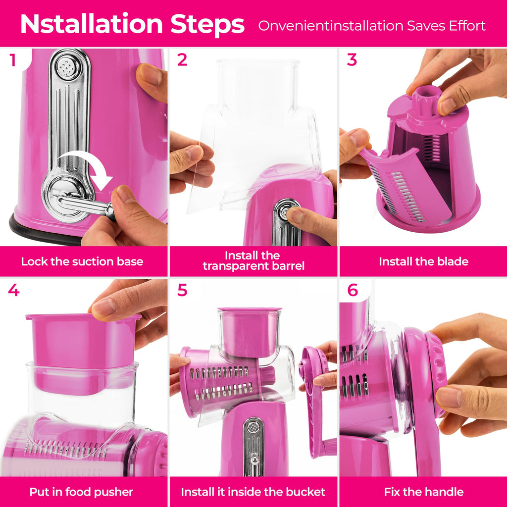 SUSTEAS Rotary Cheese Grater, Large Vegetable Food Shredder, 5 Blades