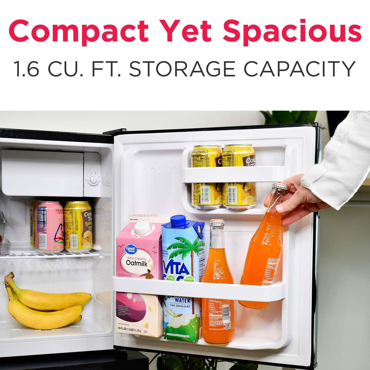 Frigidaire Retro Compact Fridge with Chiller, Countertop, Built-in Bottle Opener, Compact Refrigerator 1.6 cu ft, Mini Fridge for Office, Bedroom, Dorm Room or Cabin - 16" D x 18" W x 18.5" H (White)