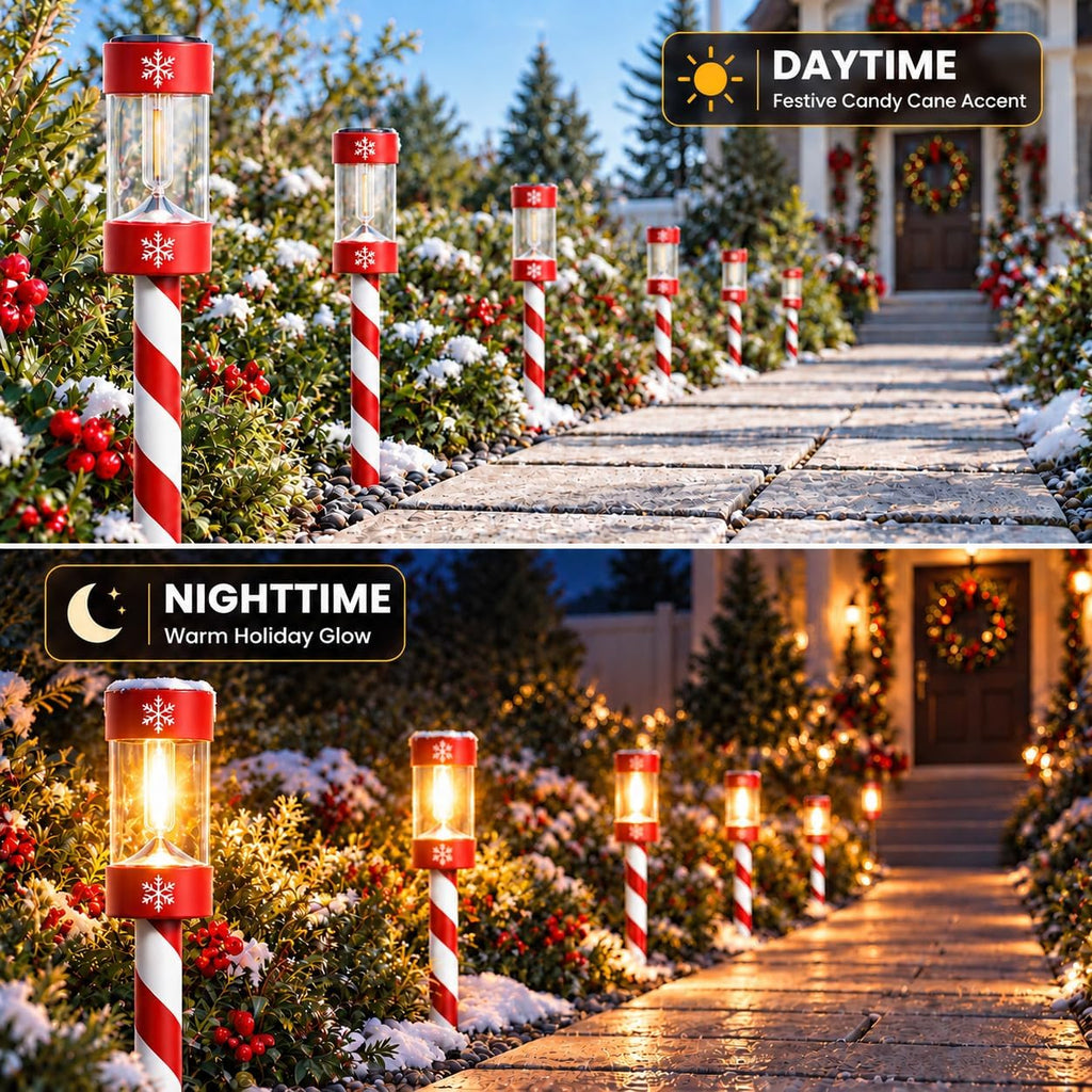 Eyrosa Christmas Solar Pathway Lights, 12 Pack Candy Cane Outdoor Lights