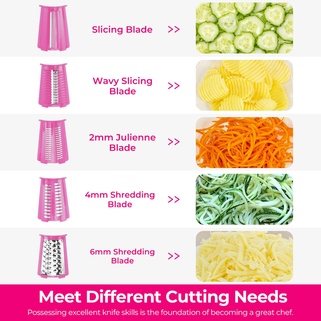 SUSTEAS Rotary Cheese Grater, Large Vegetable Food Shredder, 5 Blades