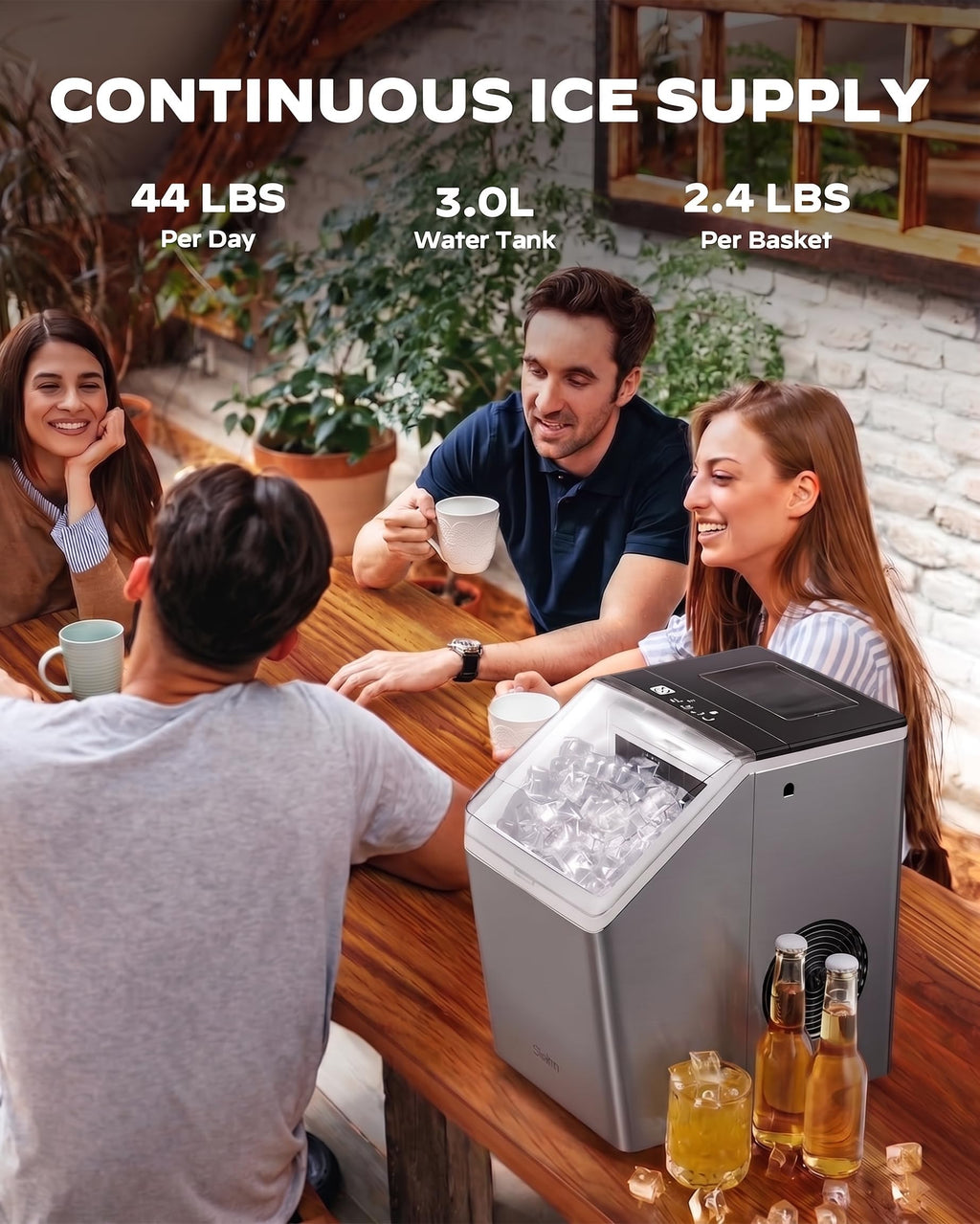 Silonn Ice Maker Countertop, Portable Ice Machine with Carry Handle, Self-Cleaning Ice Makers with Basket and Scoop, 9 Cubes in 6 Mins, 26 lbs per Day, Ideal for Home, Kitchen, Camping, RV