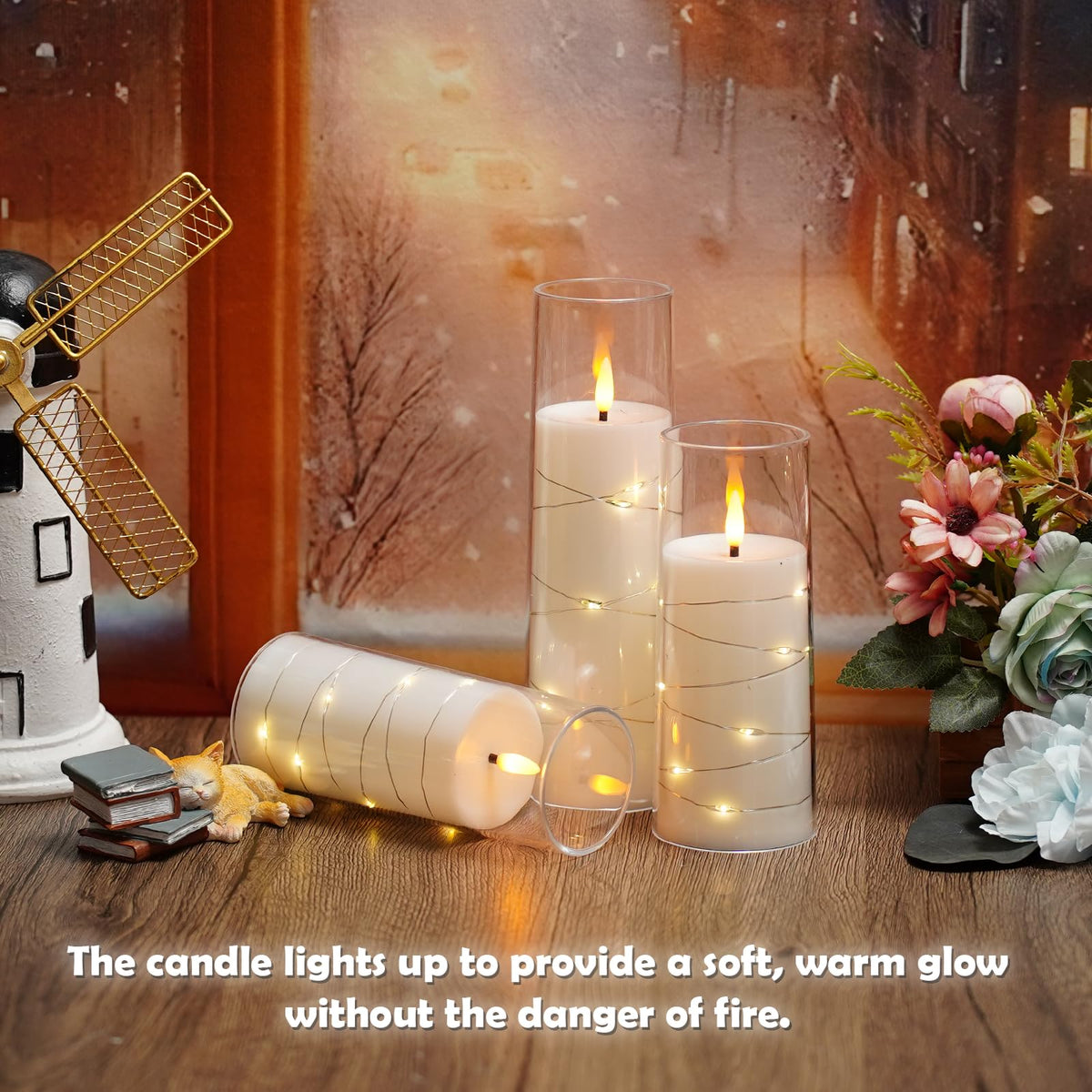 kakoya Flameless LED Candles with Timer 5 Pc Flickering Flameless Candles for Romantic Ambiance and Home Decoration Stable Acrylic Shell,with Embedded Star String，Battery Operated Candles（Grey）