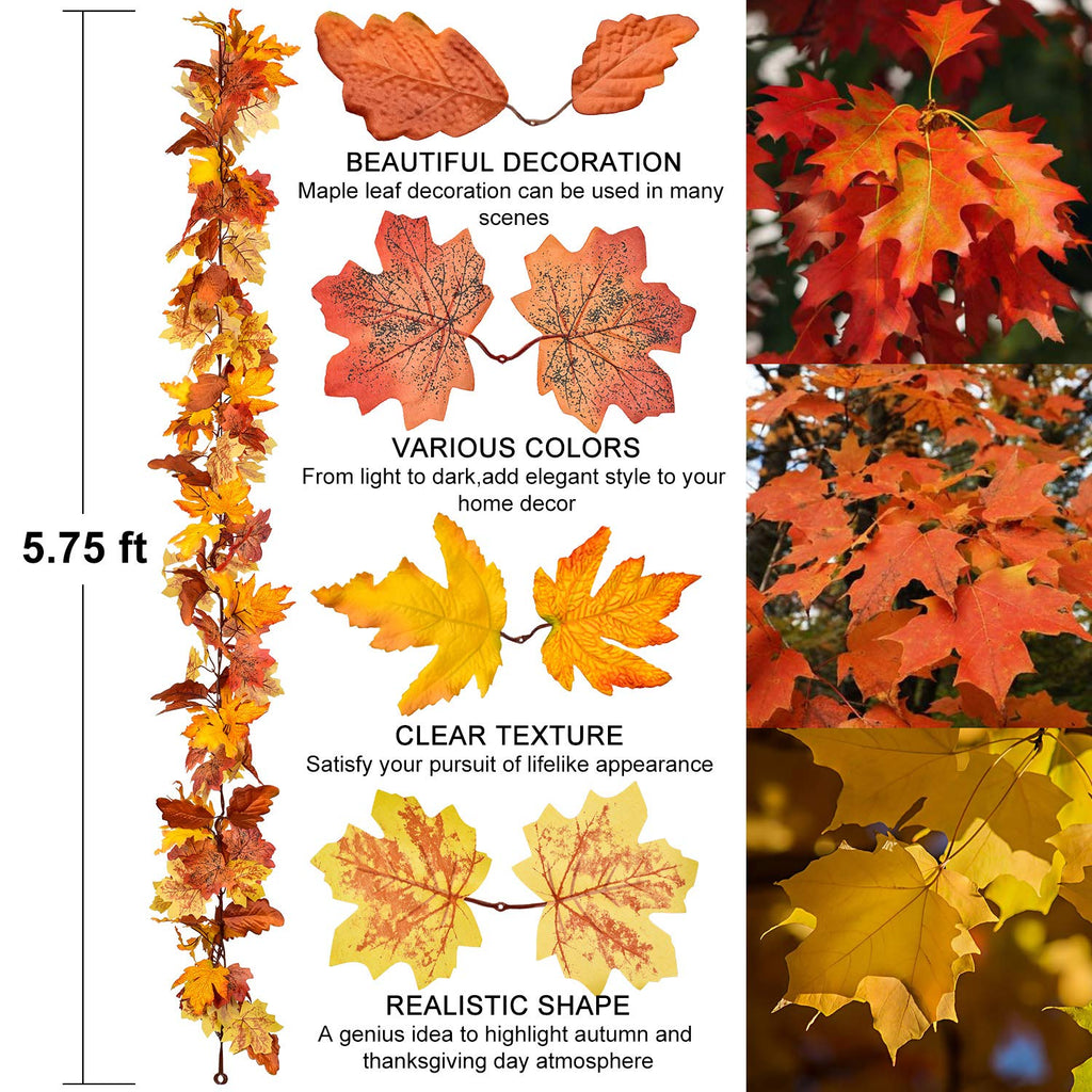 DearHouse 2 Pack Fall Garland Maple Leaf, 5.9Ft/Piece Hanging Vine Garland Artificial Autumn Foliage Garland Thanksgiving Decor for Home Wedding Fireplace Party Christmas (Green)
