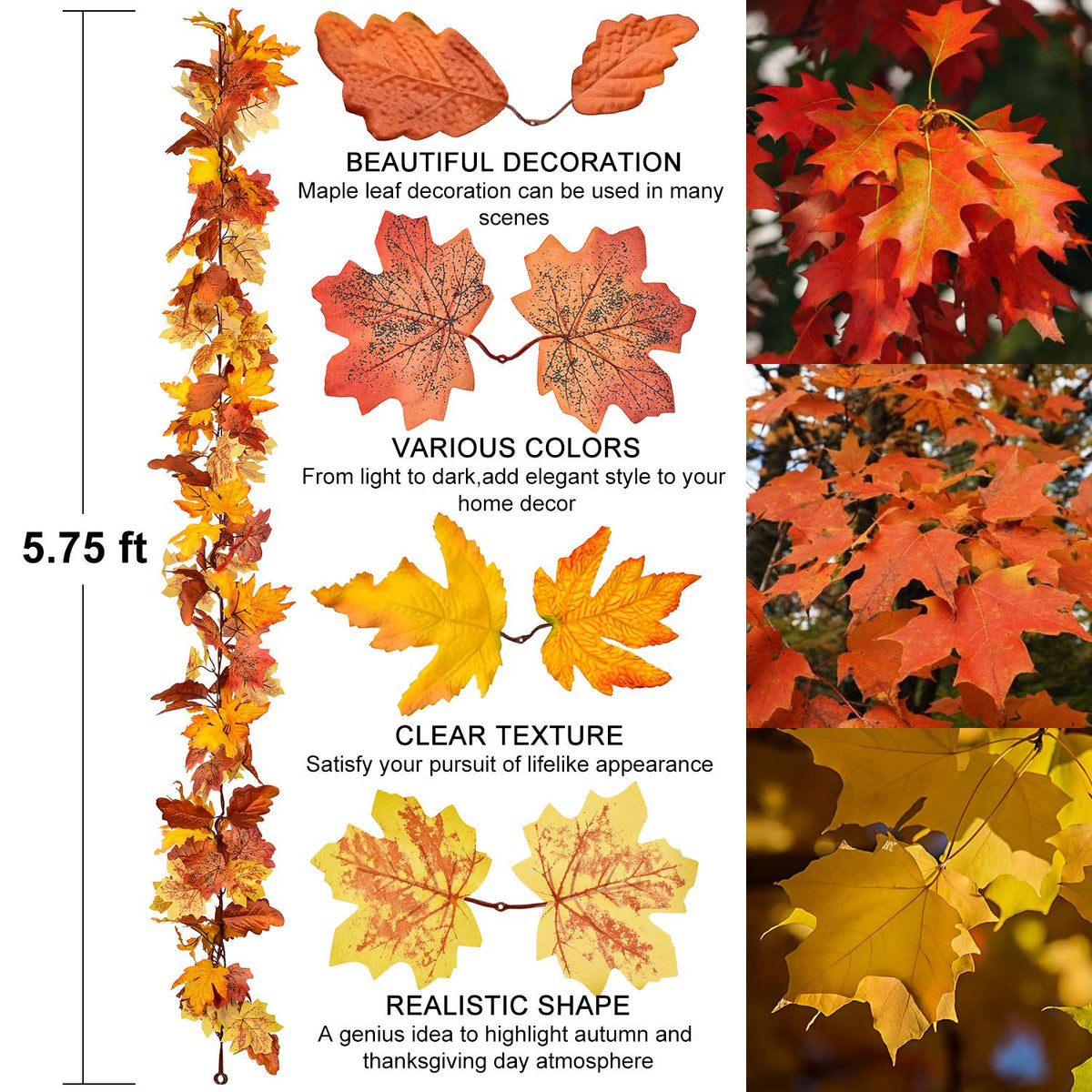 DearHouse 2 Pack Fall Garland Maple Leaf, 5.9Ft/Piece Hanging Vine Garland Artificial Autumn Foliage Garland Thanksgiving Decor for Home Wedding Fireplace Party Christmas (Green)