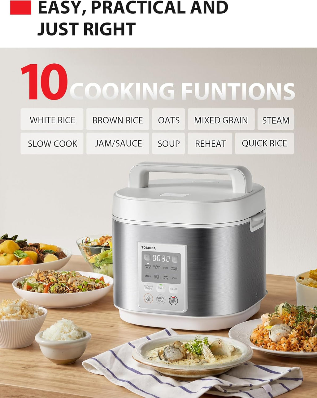 TOSHIBA Rice Cooker Heritage Bento Box, Digital Control, 5.5-Cup Uncooked Rice Capacity, 9 Functions with 3D Heating and 24-Hour Auto Keep Warm