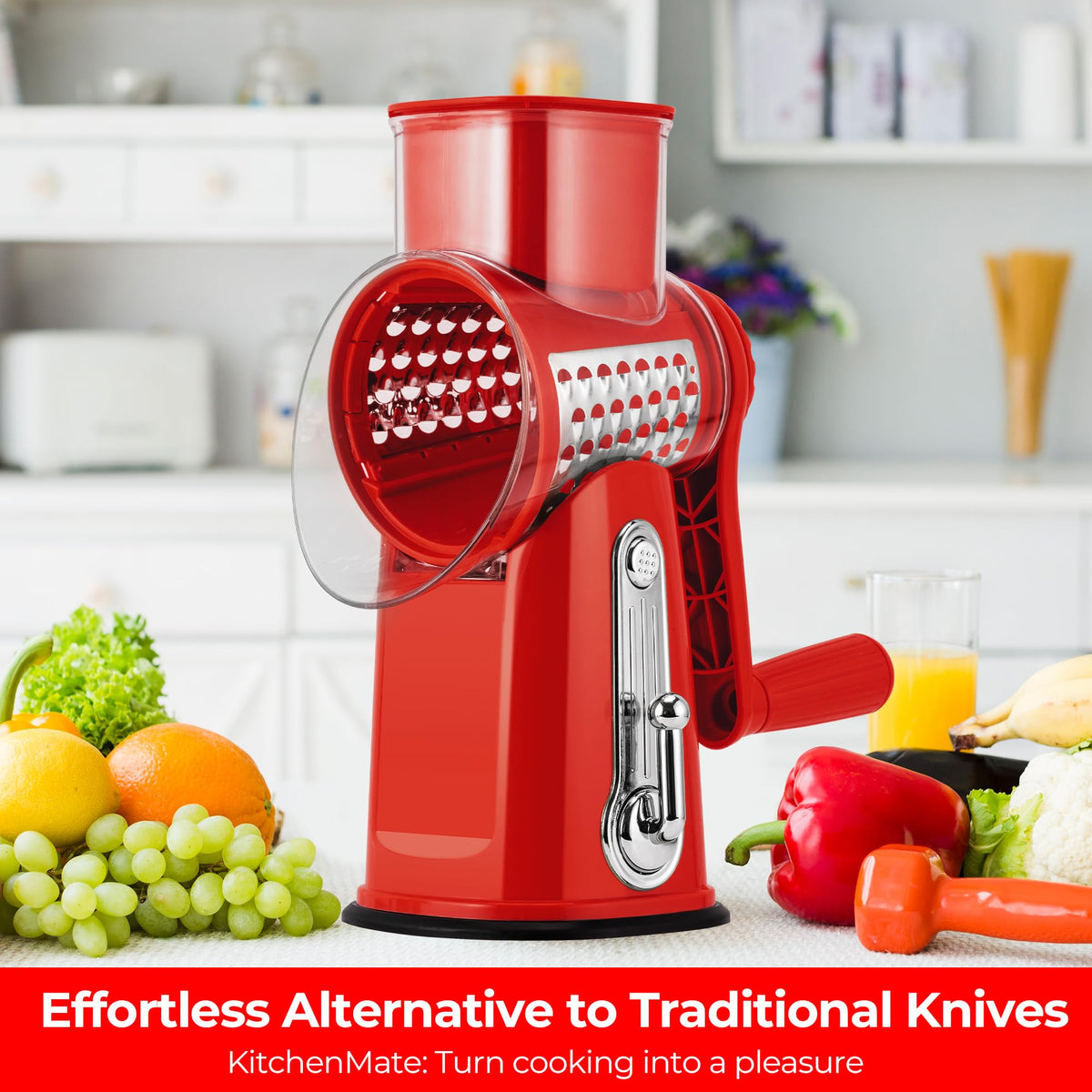 SUSTEAS Rotary Cheese Grater, Large Vegetable Food Shredder, 5 Blades