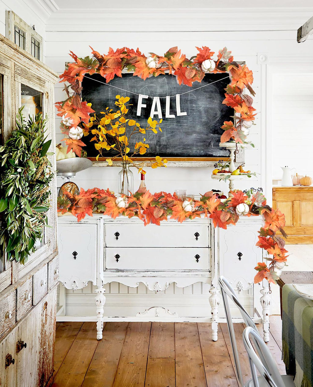 DearHouse 2 Pack Fall Garland Maple Leaf, 5.9Ft/Piece Hanging Vine Garland Artificial Autumn Foliage Garland Thanksgiving Decor for Home Wedding Fireplace Party Christmas (Green)