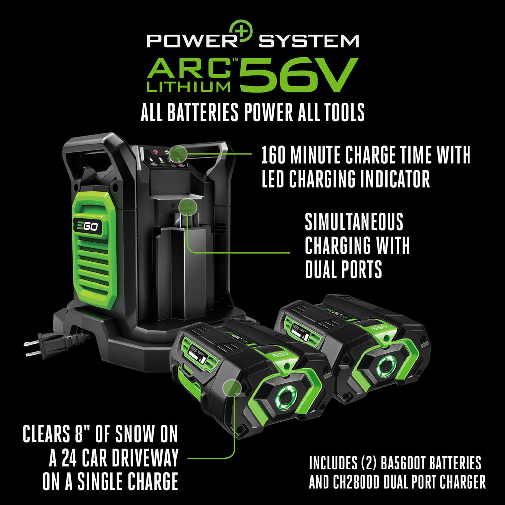 EGO Power+ 21" Electric Snow Blower, Gray/Black, Cordless Steel Auger, Includes (2) 56V 5.0Ah Batteries and Dual Port Charger, SNT2112