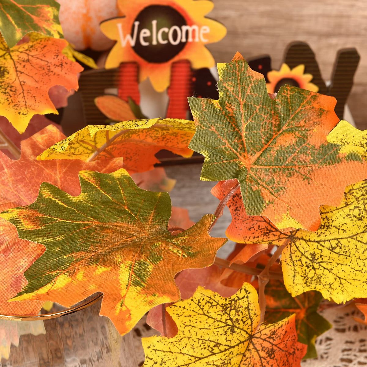DearHouse 2 Pack Fall Garland Maple Leaf, 5.9Ft/Piece Hanging Vine Garland Artificial Autumn Foliage Garland Thanksgiving Decor for Home Wedding Fireplace Party Christmas (Green)