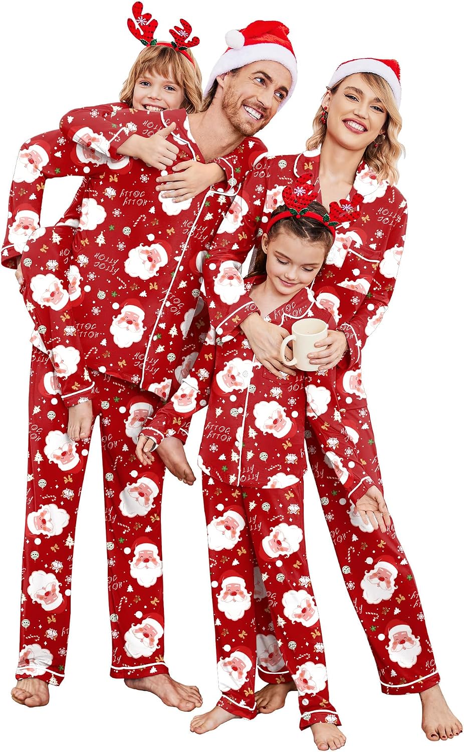 Ekouaer Christmas Family Matching Pajamas Long Sleeve Button Down Pj Set