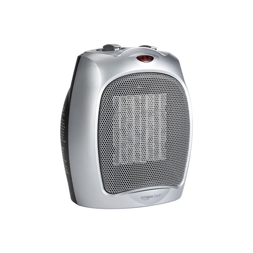 Amazon Basics Ceramic Space Heater, Portable Indoor Heating Solution, With Overheat and Tip-Over Protection, Thermostat, Non-Oscillating, 1500W, 7.52"D x 6.34"W x 9.45"H, Black