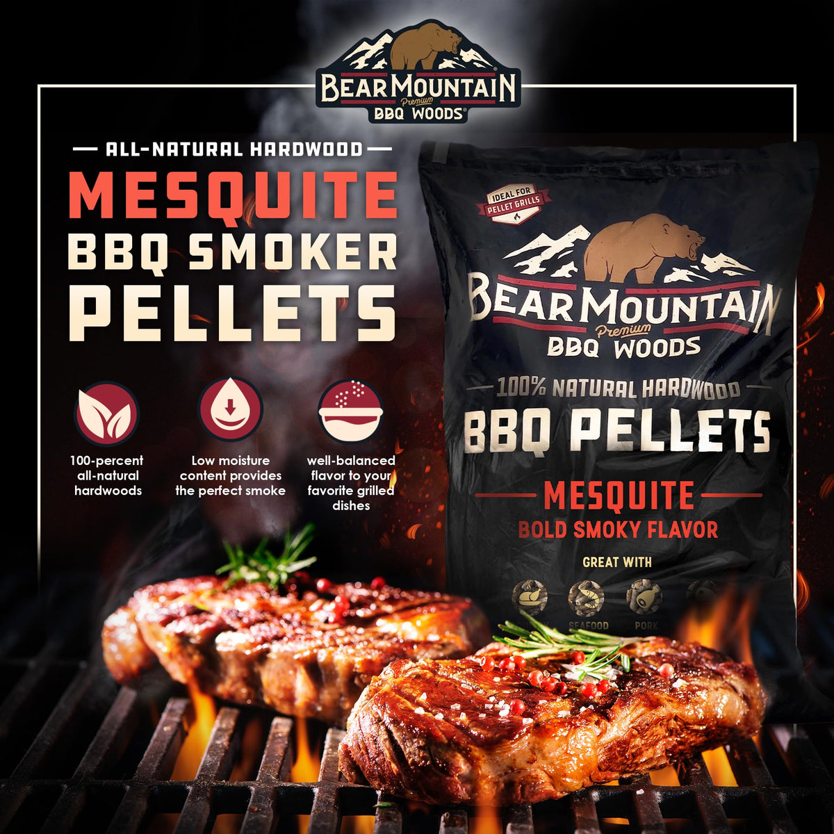 Bear Mountain 2-Pack All Natural Wood Pellets for Smoker, Grill & BBQ, 20 Lbs, Cherry - Premium Hardwood Barbecue Pellets for Indoor and Outdoor Grilling