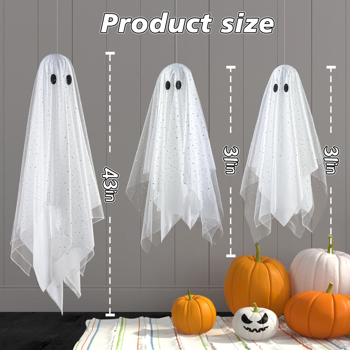 AYGXU Halloween Decorations Outdoor Indoor-5.3ft Hanging Ghost Decor with a Maple Leaf 6.6ft Swing,Ghost Light,Halloween Decor for Tree,Yard,Porch,Garden