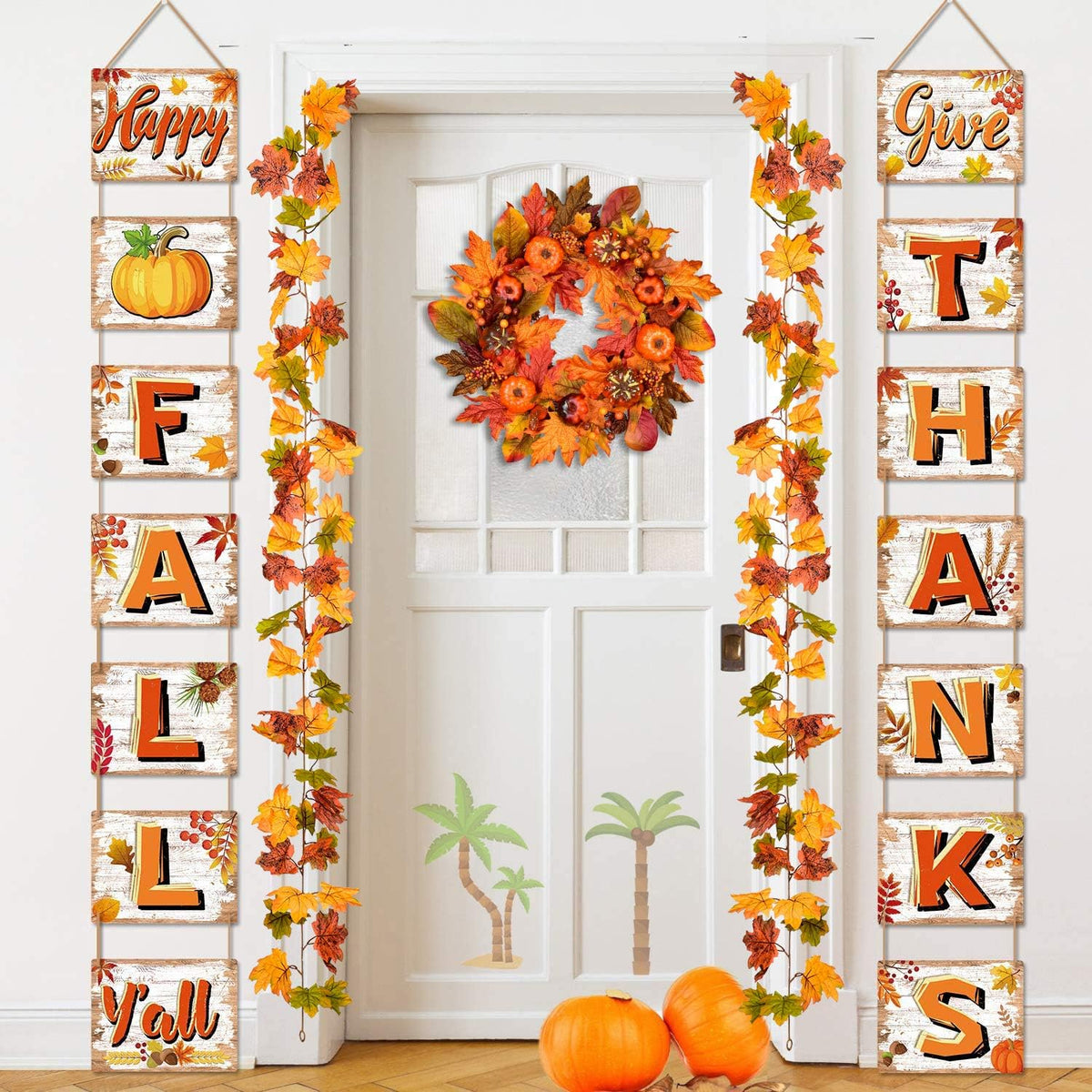 DearHouse 2 Pack Fall Garland Maple Leaf, 5.9Ft/Piece Hanging Vine Garland Artificial Autumn Foliage Garland Thanksgiving Decor for Home Wedding Fireplace Party Christmas (Green)