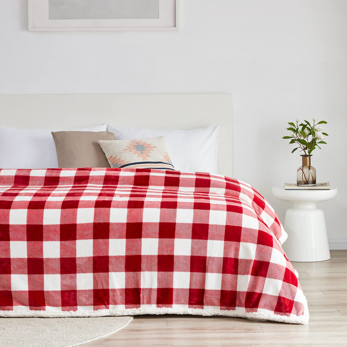 Touchat Sherpa Red and Black Buffalo Plaid Christmas Twin Blanket 60" X 70", Fuzzy Fluffy Soft Cozy Throw Blanket, Fleece Flannel Plush Microfiber Blanket for Couch Bed Sofa