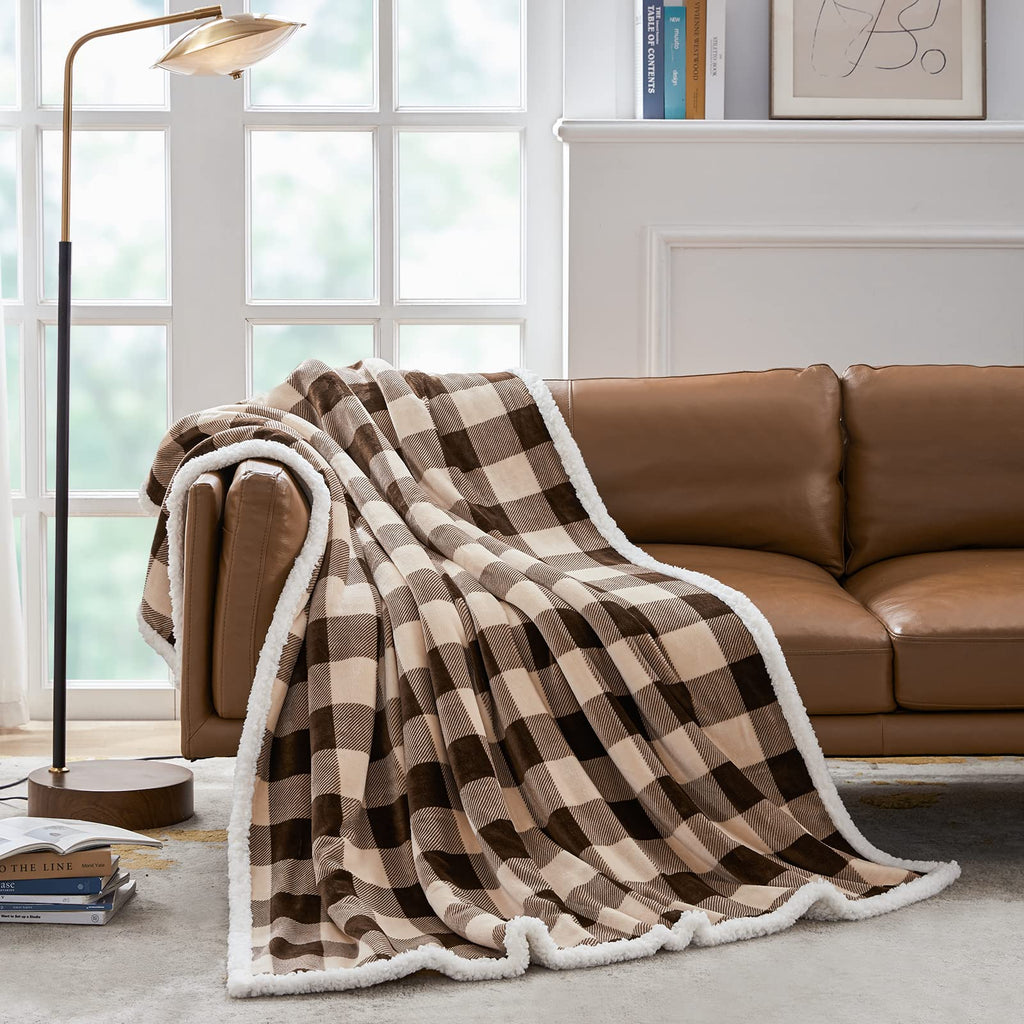 Touchat Sherpa Red and Black Buffalo Plaid Christmas Twin Blanket 60" X 70", Fuzzy Fluffy Soft Cozy Throw Blanket, Fleece Flannel Plush Microfiber Blanket for Couch Bed Sofa