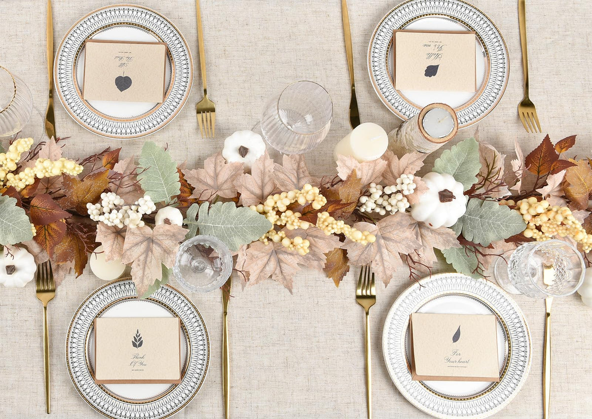 DearHouse 2 Pack Fall Garland Maple Leaf, 5.9Ft/Piece Hanging Vine Garland Artificial Autumn Foliage Garland Thanksgiving Decor for Home Wedding Fireplace Party Christmas (Green)