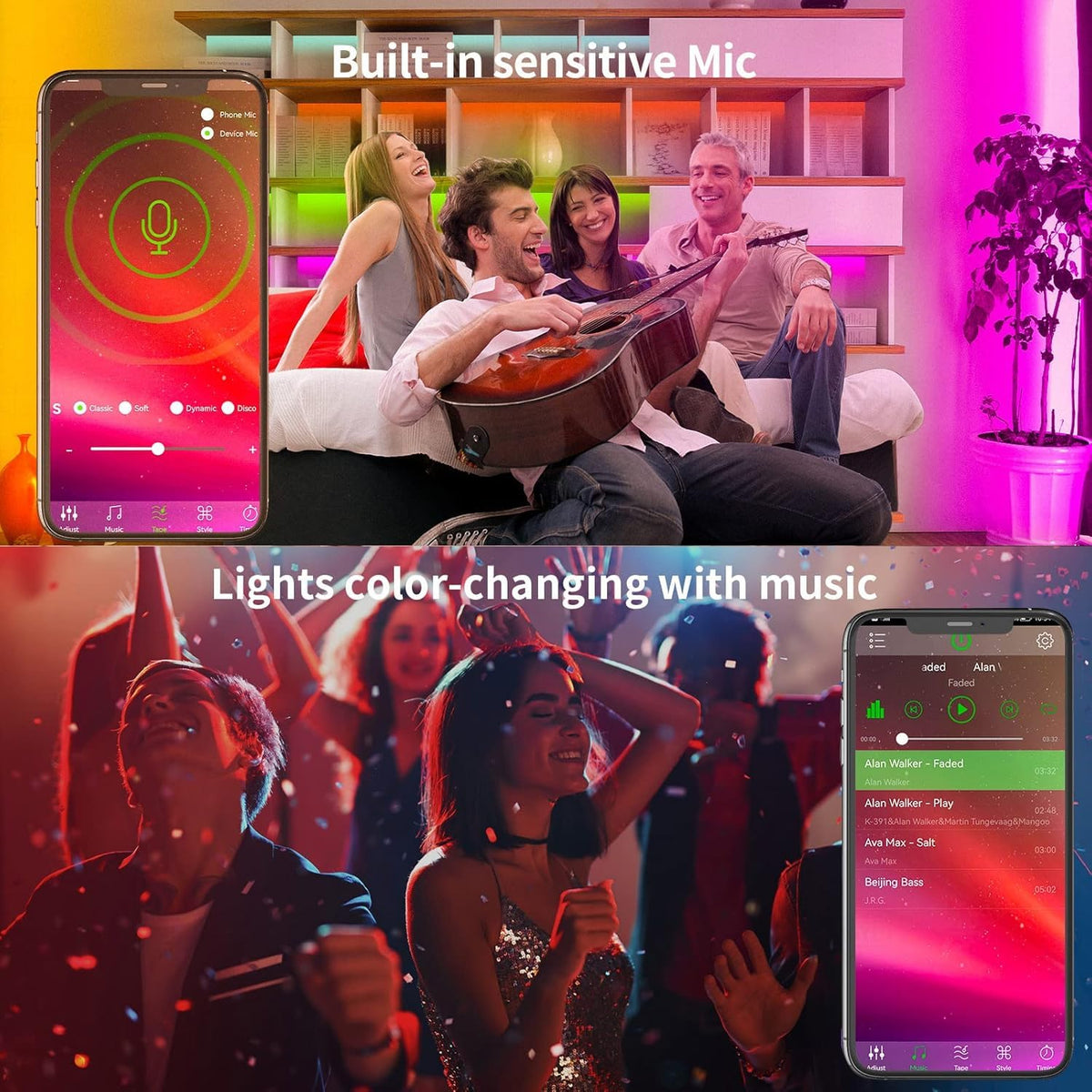 KSIPZE 100ft Led Strip Lights RGB Music Sync Color Changing Led Lights with Smart App Control Remote Led Lights for Bedroom Room Lighting Flexible Home Décor