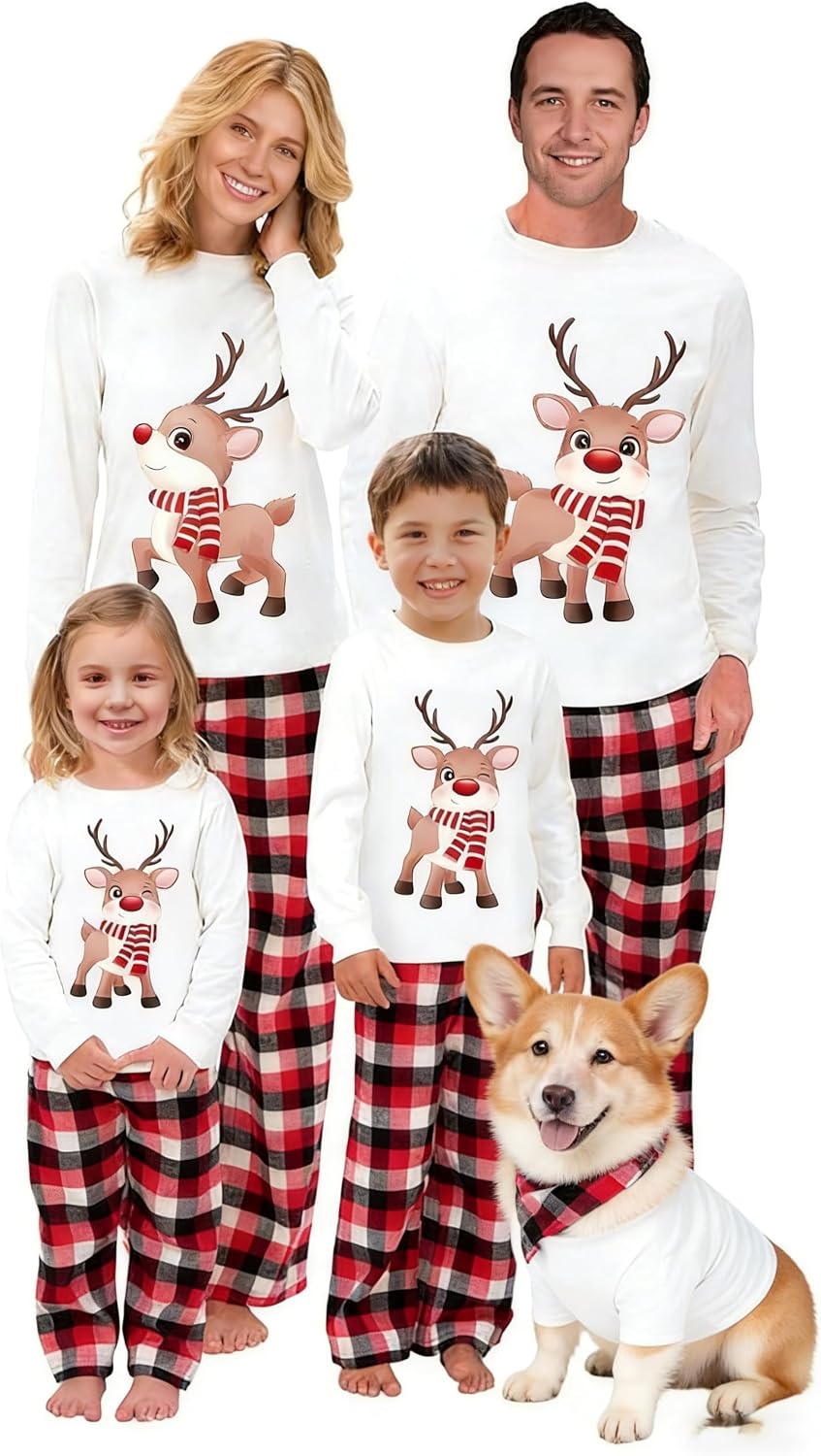 OAKFashion Christmas Family Pajamas Holiday Christma Pajama Family Matching Pjs Set Sleepwear Xmas Jammies