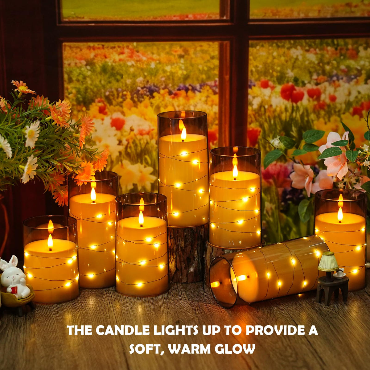 kakoya Flameless LED Candles with Timer 5 Pc Flickering Flameless Candles for Romantic Ambiance and Home Decoration Stable Acrylic Shell,with Embedded Star String，Battery Operated Candles（Grey）