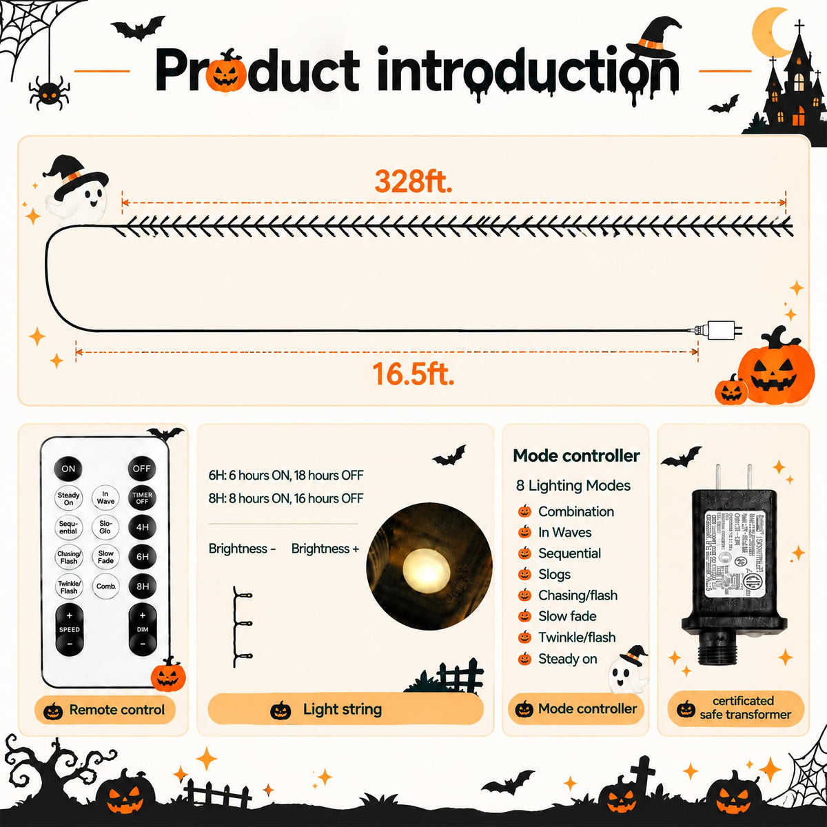 TW SHINE Halloween Lights, 400 LED 132FT Outdoor Halloween Lights Plug in with 8 Modes, Waterproof Christmas Light Outdoor, Indoor Decorations for Party Yard Haunted House Decor, Purple