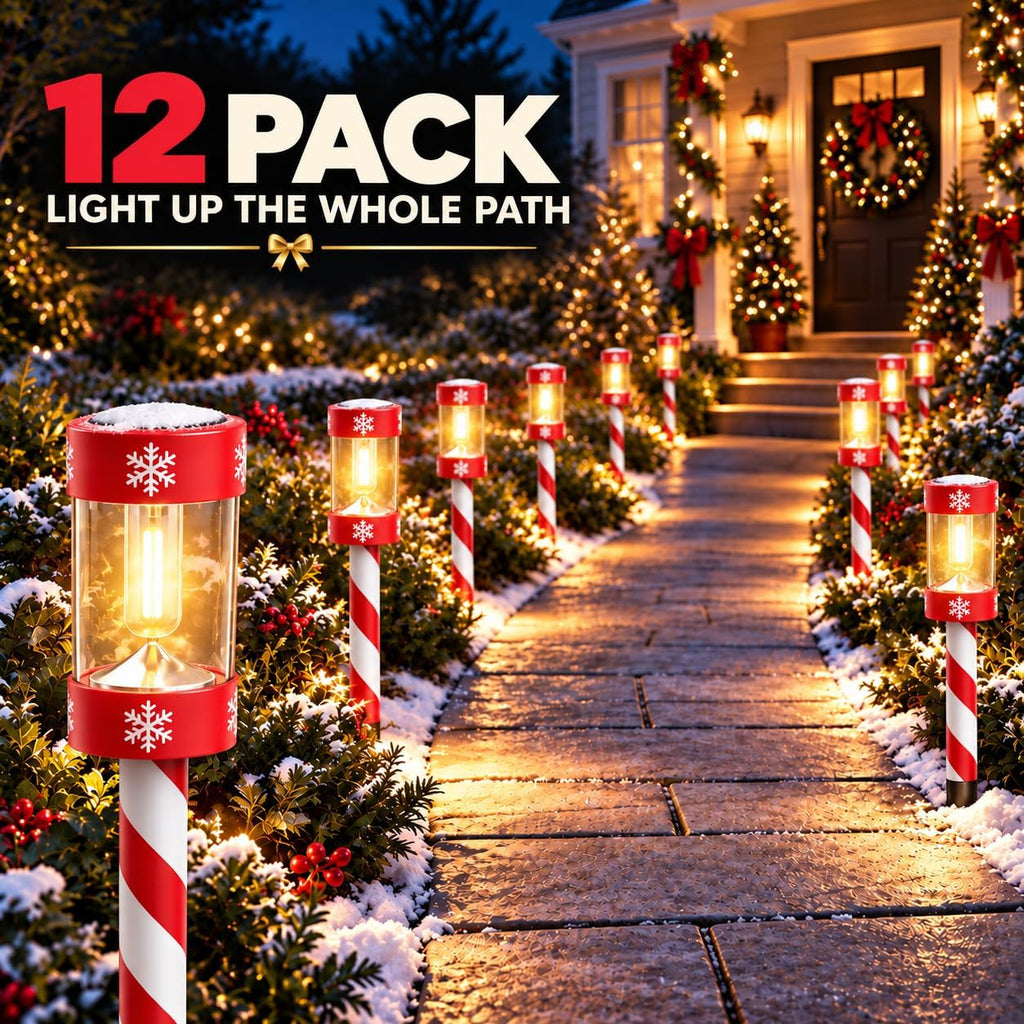 Eyrosa Christmas Solar Pathway Lights, 12 Pack Candy Cane Outdoor Lights
