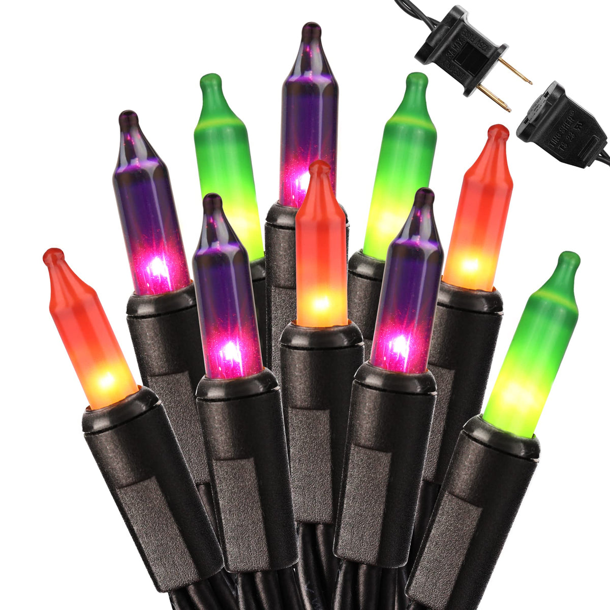 Brizled Orange Halloween Lights, 21.3ft 100-ct Incandescent Halloween String Lights Connectable, UL Certified Orange Light String, Black Wire Mini Light Set for Fall Season Holiday Thanksgiving Tree